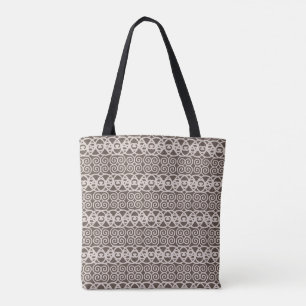 Modern abstract spiral pattern on brown tote bag