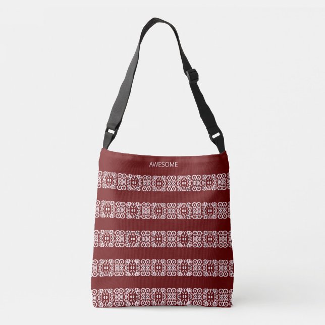 Modern abstract square pattern on maroon crossbody bag (Back)