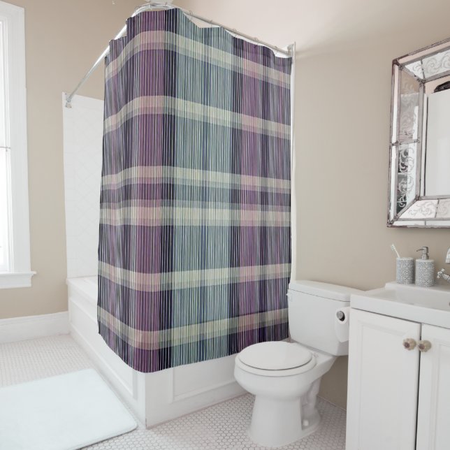 Modern Abstract Striped Check Pattern 1328 Shower Curtain (In Situ)