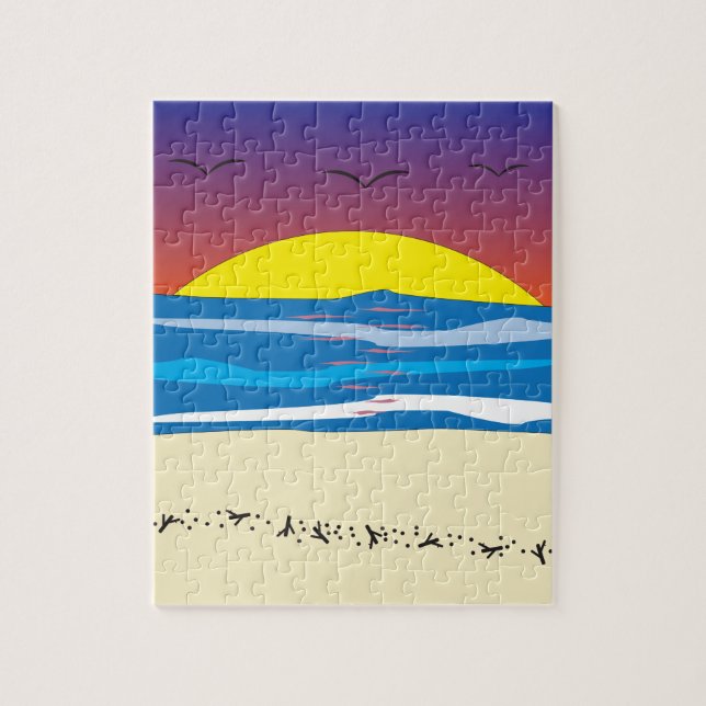 Modern abstract sunset beach retro ocean puzzle (Vertical)