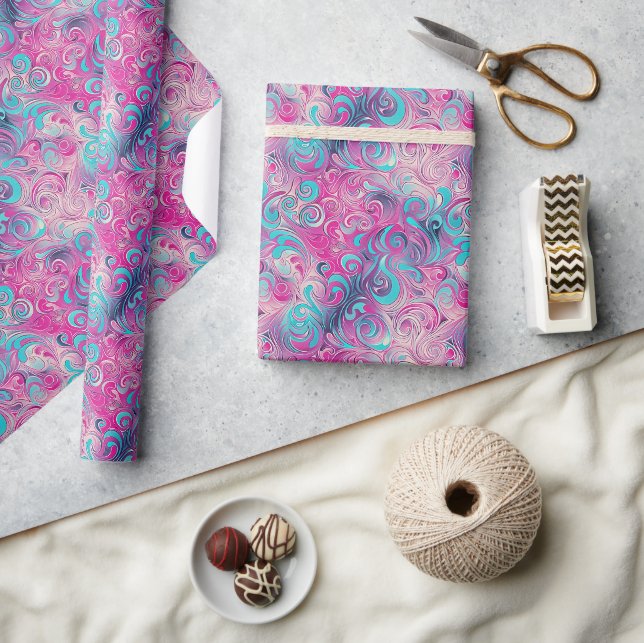 Modern Abstract Swirl Pattern in Pink, Purple Wrapping Paper (Crafts)