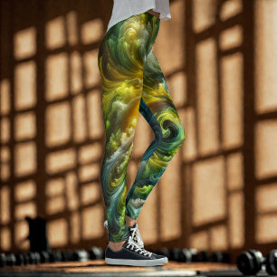 Modern Abstract Swirling Bright Green Leggings