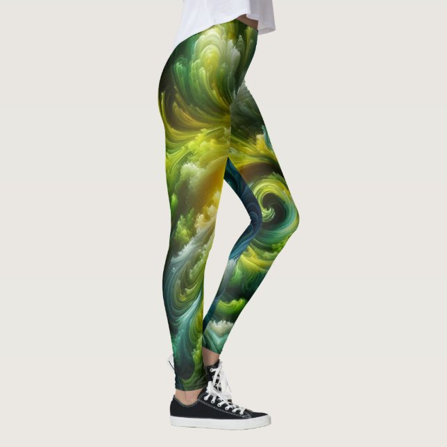 Modern Abstract Swirling Bright Green Leggings (Right)