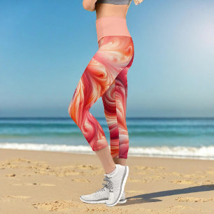 Modern Abstract Swirling Pink and Salmon  Capri Leggings