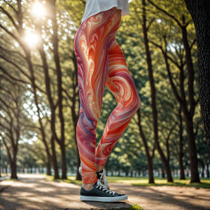Modern Abstract Swirling Pink and Salmon  Leggings