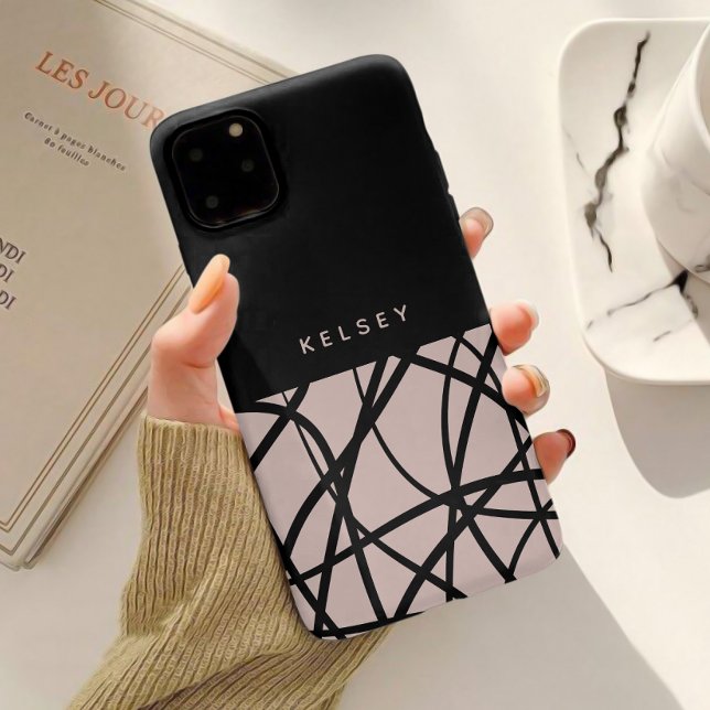 Modern Abstract Swirls Black & Cream Personalised Case-Mate iPhone Case (Creator Uploaded)