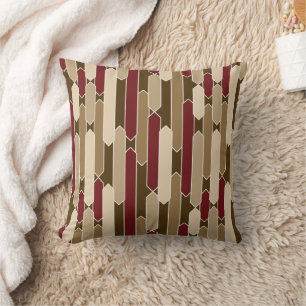Modern Abstract Tabs, Burgundy, Brown, Beige Cushion
