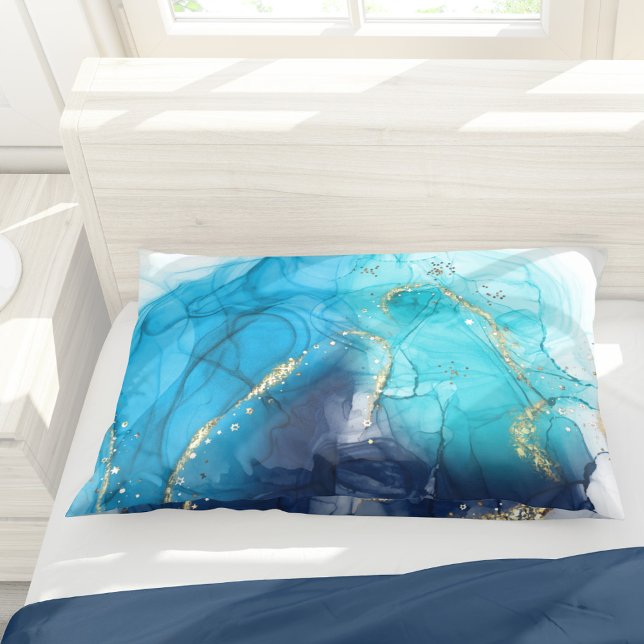Modern Abstract Teal and Blue Paint Pillowcase (Creator Uploaded)
