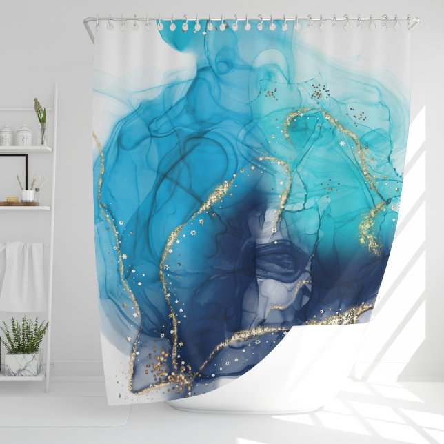 Modern Abstract Teal and Blue Paint Shower Curtain (Creator Uploaded)