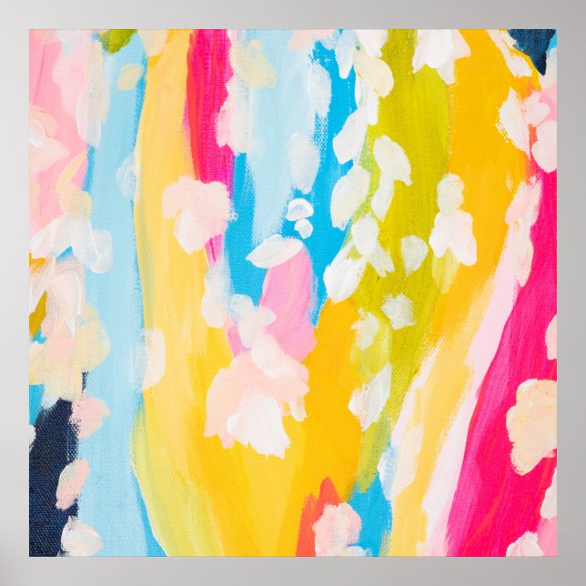 Modern Abstract Teal and Yellow Painted Design Poster (Front)