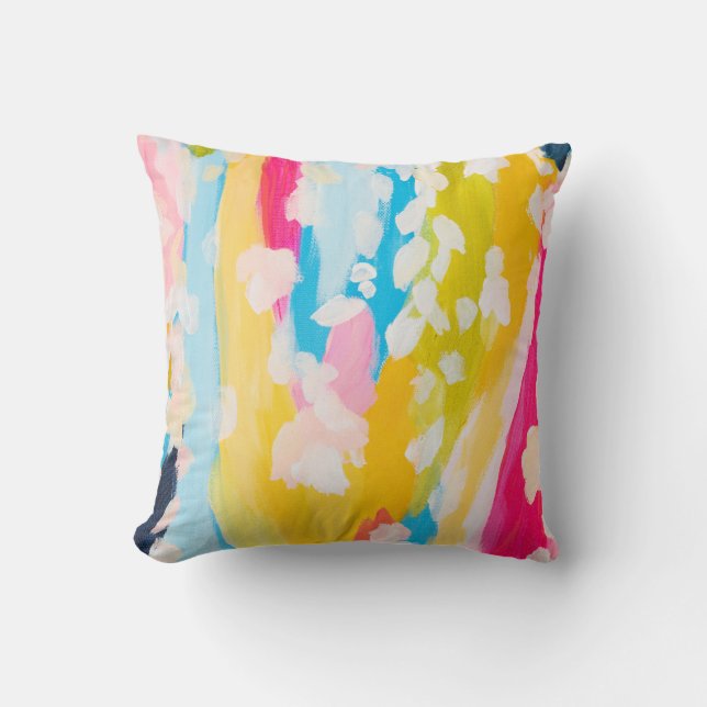 Modern Abstract Teal and Yellow Panted Design Thr Cushion (Front)