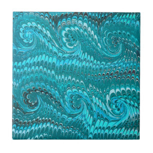 Modern Abstract Teal Blue Marbled Swirls Tile