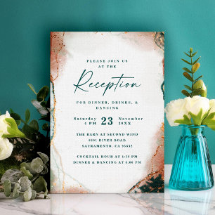 Modern Abstract Teal & Copper Wedding Reception Enclosure Card