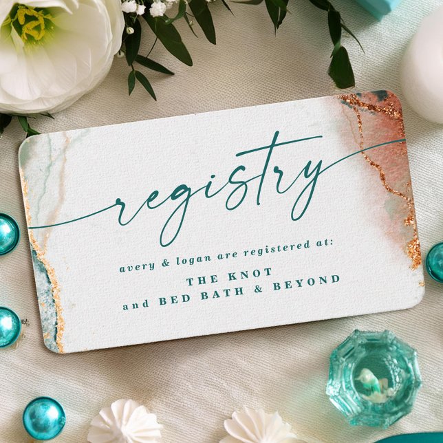 Modern Abstract Teal & Copper Wedding Registry  Enclosure Card (Elegant Teal and Copper Wedding Registry Enclosure Cards)
