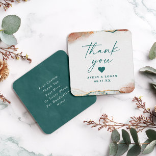 Modern Abstract Teal & Copper Wedding Thank You Card
