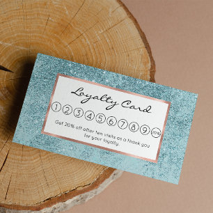 Modern abstract teal glitter blush tones marble loyalty card