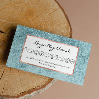 Modern abstract teal glitter blush tones marble loyalty card