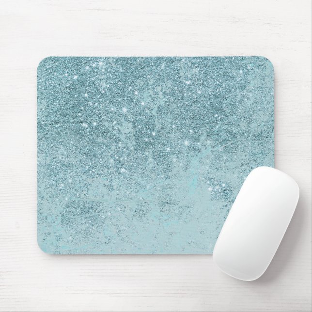 Modern abstract teal glitter blush tones marble mouse mat (With Mouse)