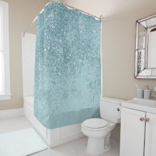 Modern abstract teal glitter blush tones marble shower curtain