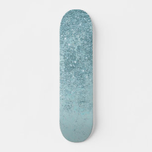 Modern abstract teal glitter blush tones marble skateboard