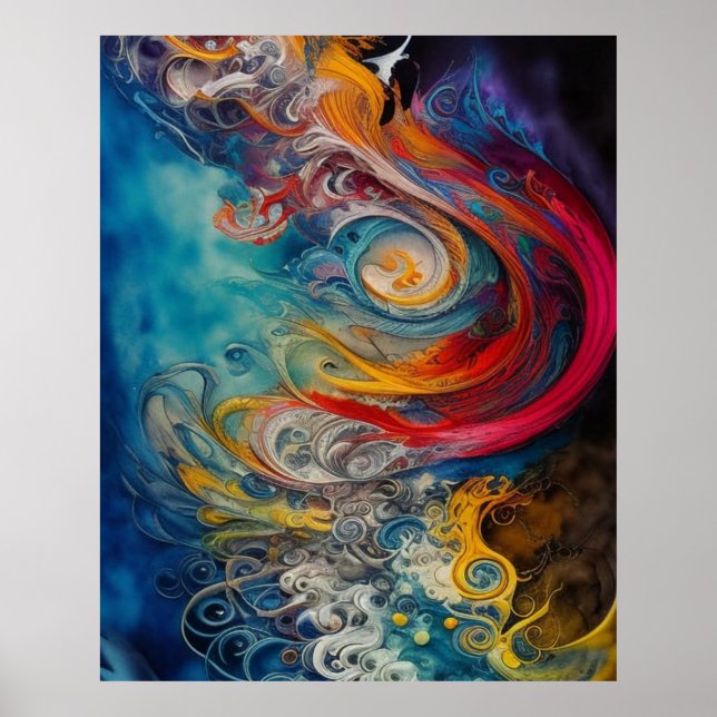 Modern Abstract Teal gold red blue green Beautiful Poster (Front)
