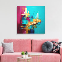 Modern Abstract Teal, Magneta and Gold Swirl