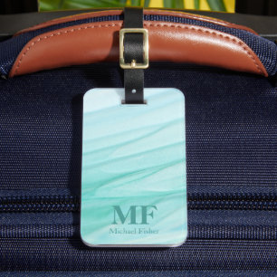Modern Abstract Teal Watercolor Pattern - Monogram Luggage Tag