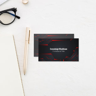 Modern Abstract Tech Design Black Red Business Card