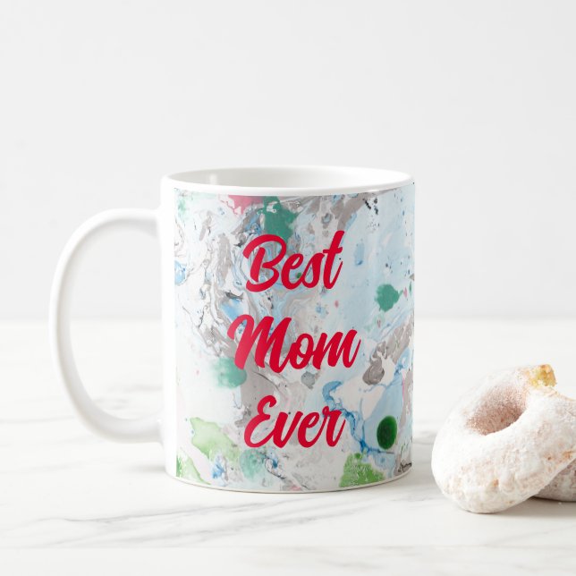 Modern Abstract Template Best Mum Ever Typography Coffee Mug (With Donut)