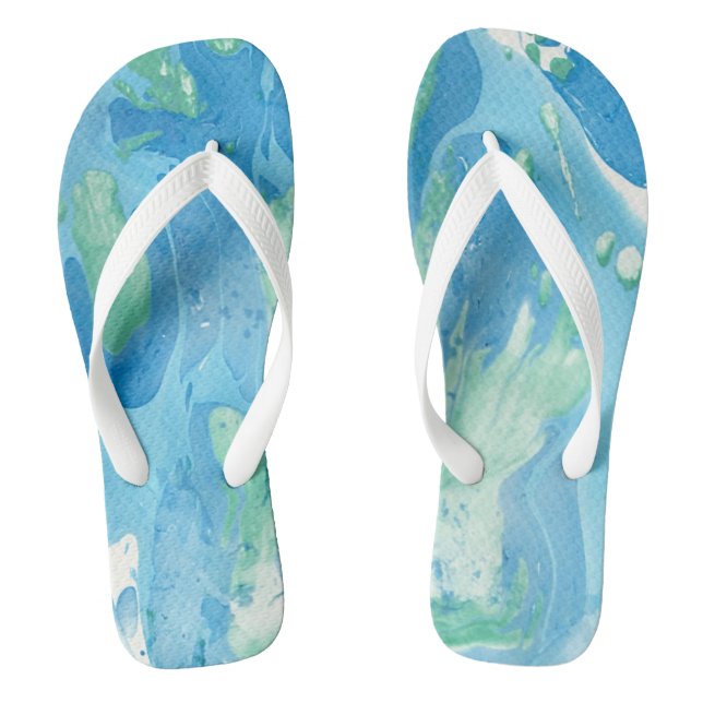 Modern Abstract Template Blue Green White Trendy Flip Flops (Footbed)