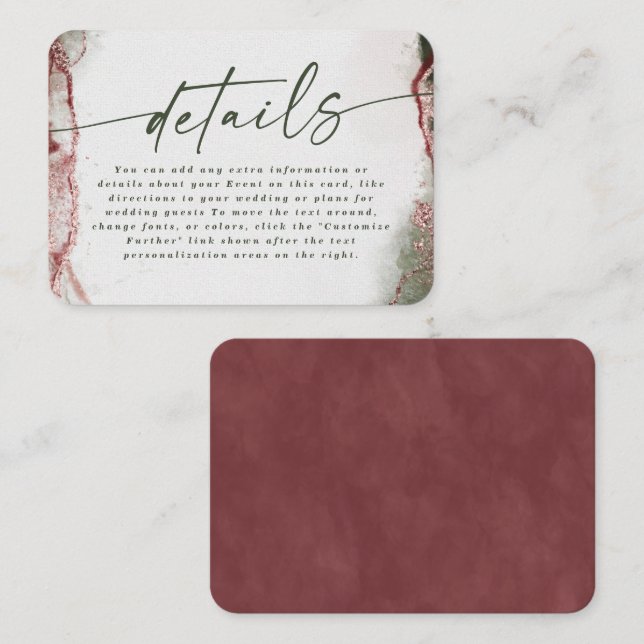 Modern Abstract Terra Rosa Pink Wedding Details Enclosure Card (Front/Back)
