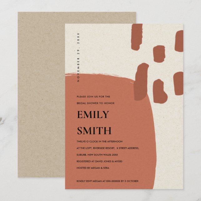MODERN ABSTRACT TERRACOTTA  BRIDAL SHOWER INVITE (Front/Back)