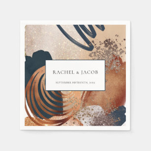 Modern Abstract Terracotta Navy Gold Wedding Napkin