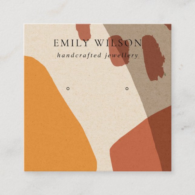 MODERN ABSTRACT TERRACOTTA RED ART EARRING DISPLAY SQUARE BUSINESS CARD (Front)