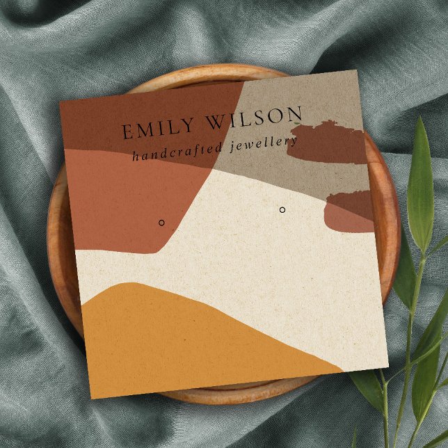 MODERN ABSTRACT TERRACOTTA RED ART EARRING DISPLAY SQUARE BUSINESS CARD (Creator Uploaded)