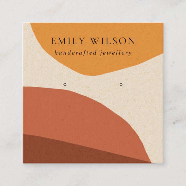 MODERN ABSTRACT TERRACOTTA RED ART EARRING DISPLAY SQUARE BUSINESS CARD (Front)