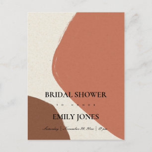 MODERN ABSTRACT TERRACOTTA RED BRIDAL SHOWER INVITATION POSTCARD