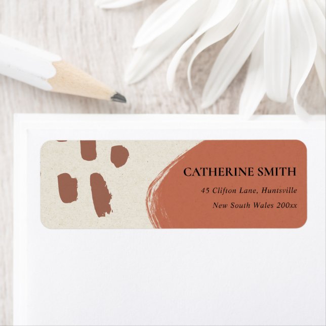 MODERN ABSTRACT TERRACOTTA RED KRAFT ADDRESS (Insitu)