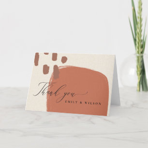 MODERN ABSTRACT TERRACOTTA RED KRAFT WEDDING THANK YOU CARD