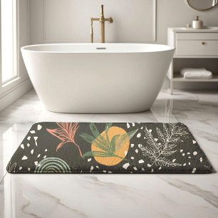 Modern Abstract Terrazzo & Botanical Collage Bath Mat