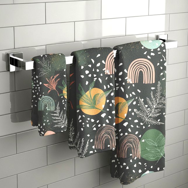 Modern Abstract Terrazzo & Botanical Collage  Bath Towel Set (Creator Uploaded)