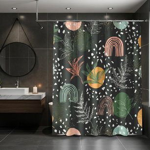 Modern Abstract Terrazzo & Botanical Collage  Shower Curtain
