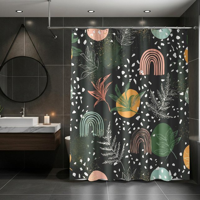 Modern Abstract Terrazzo & Botanical Collage  Shower Curtain (Creator Uploaded)