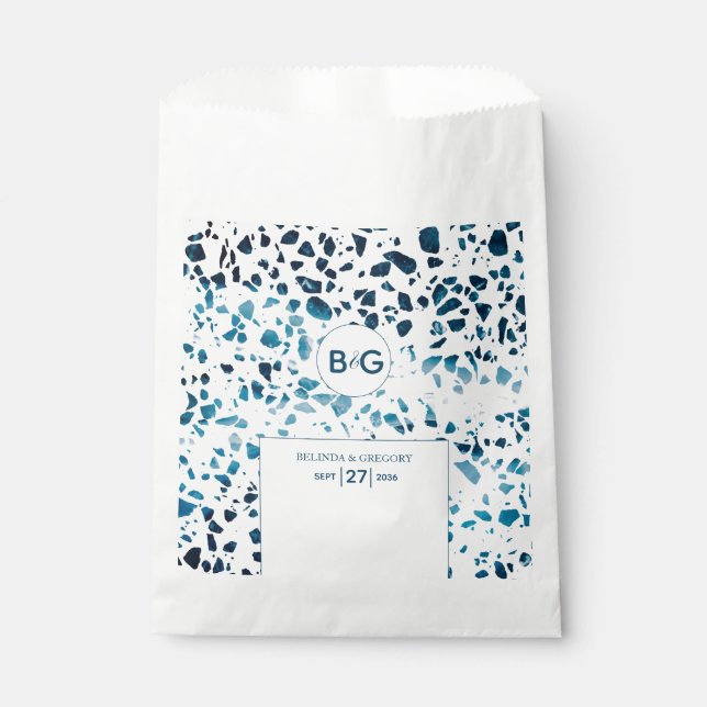 Modern Abstract Terrazzo Mosaic Blue Wedding  Favour Bags (Front)