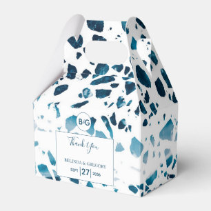 Modern Abstract Terrazzo Mosaic Blue Wedding Favour Box