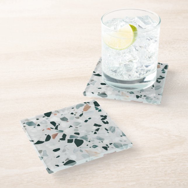 Modern Abstract Terrazzo Pattern Glass Coaster (Angled)