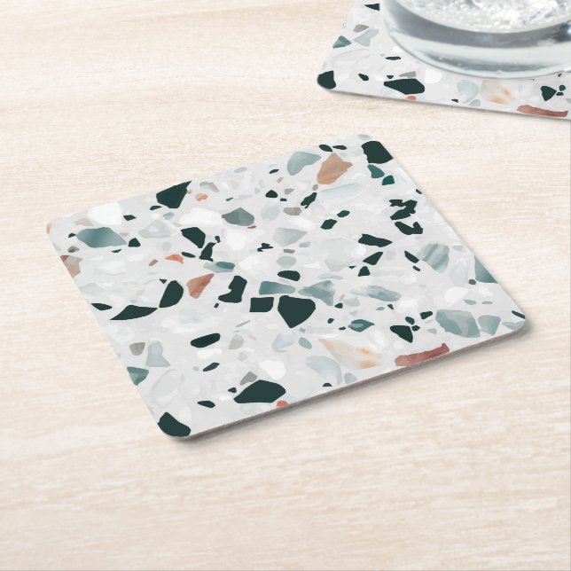 Modern Abstract Terrazzo Pattern Square Paper Coaster (Angled)