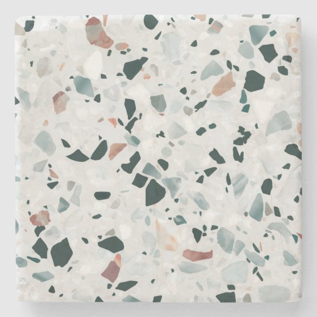 Modern Abstract Terrazzo Pattern Stone Coaster (Front)