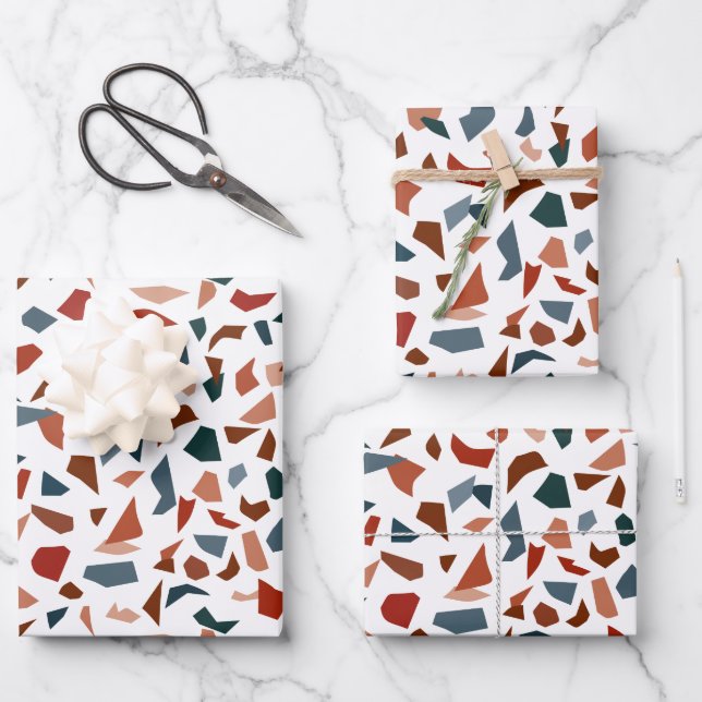 Modern Abstract Terrazzo Pattern Wrapping Paper Sheet (Front)