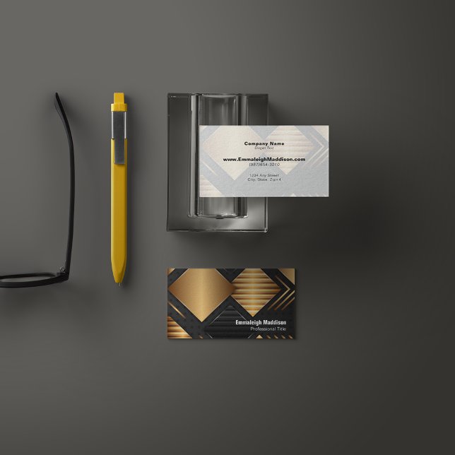 Modern Abstract Text Design | Gold Black Business Card (Creator Uploaded)